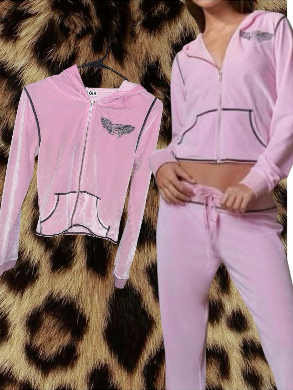 (SIZE S) IAMGIA Pink Velour Zip-Up Hoodie